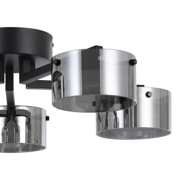 LED-Deckenleuchte Copillos - Stahl / Rauchglas - Schwarz - 5-flammig