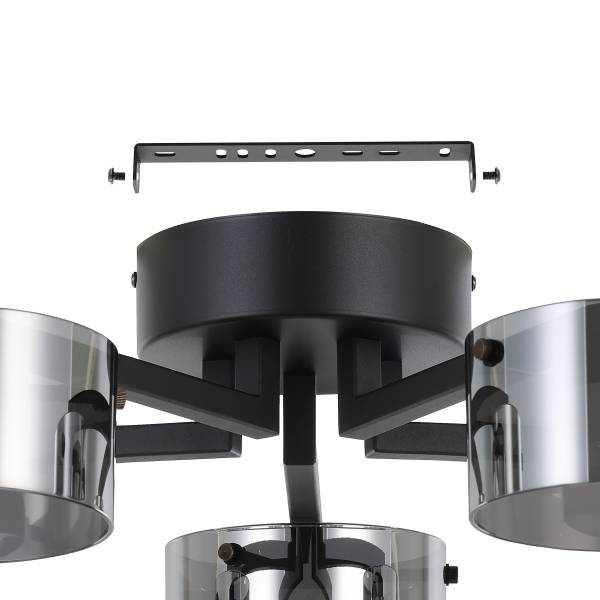 LED-Deckenleuchte Copillos - Stahl / Rauchglas - Schwarz - 5-flammig