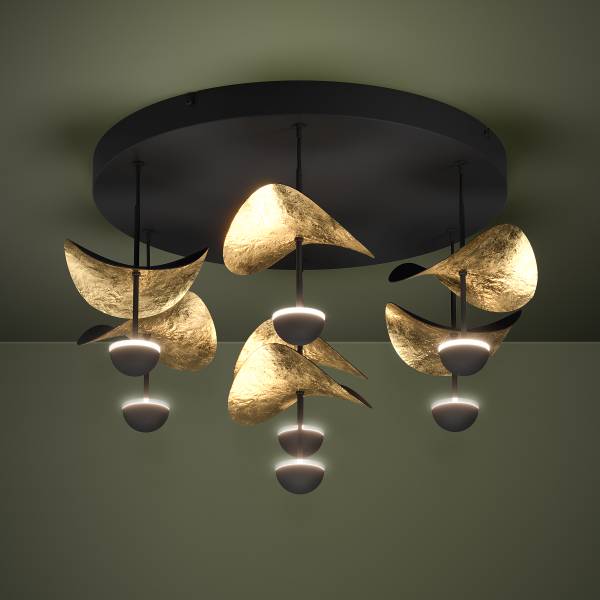 LED-Deckenleuchte Dracera - Stahl - Schwarz / Gold - 7-flammig