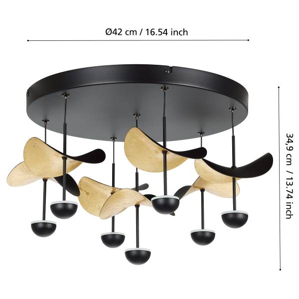 LED-Deckenleuchte Dracera - Stahl - Schwarz / Gold - 7-flammig