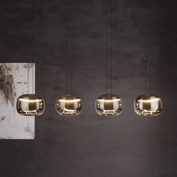 Pendelleuchte Hortunas Typ A - Stahl / Rauchglas - Schwarz - 4-flammig