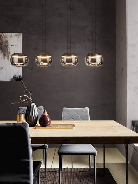 Pendelleuchte Hortunas Typ A - Stahl / Rauchglas - Schwarz - 4-flammig