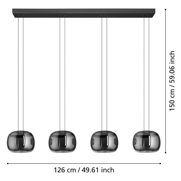 Pendelleuchte Hortunas Typ A - Stahl / Rauchglas - Schwarz - 4-flammig
