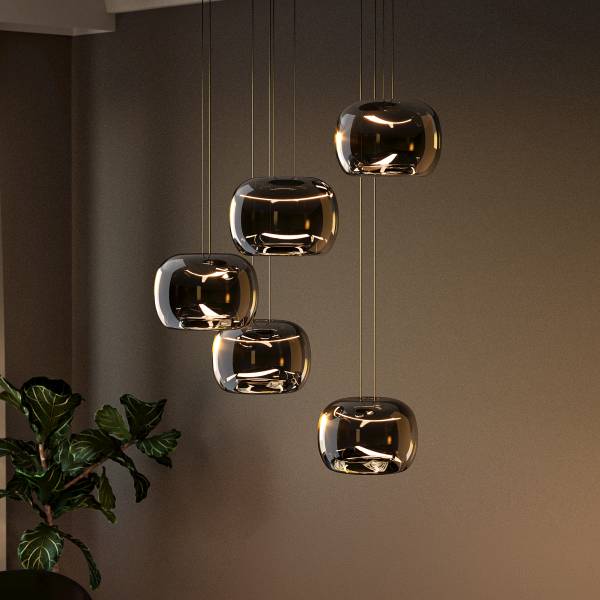 Pendelleuchte Hortunas Typ B - Stahl / Rauchglas - Schwarz - 5-flammig