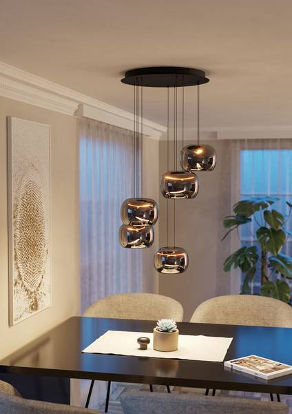 Pendelleuchte Hortunas Typ B - Stahl / Rauchglas - Schwarz - 5-flammig