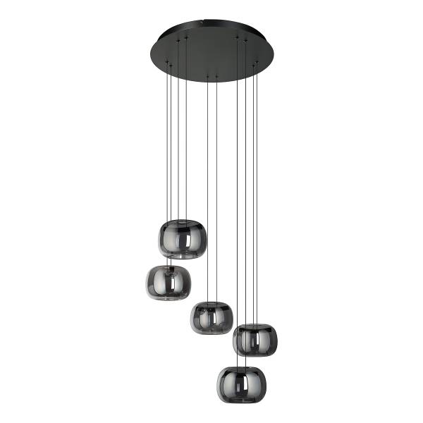 Pendelleuchte Hortunas Typ B - Stahl / Rauchglas - Schwarz - 5-flammig
