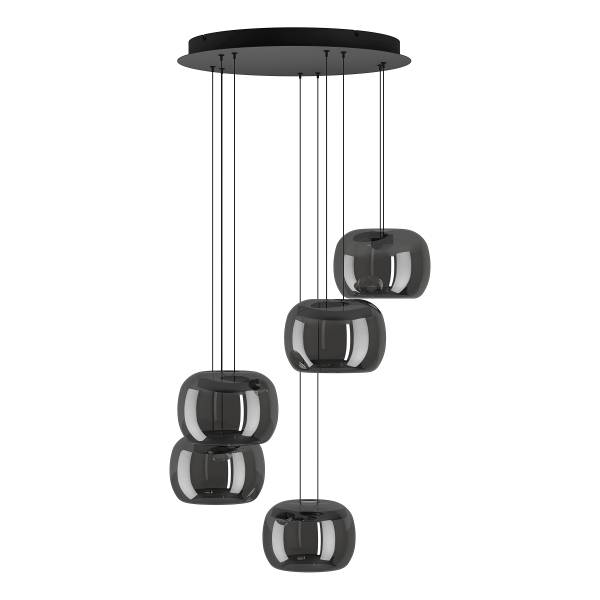 Pendelleuchte Hortunas Typ B - Stahl / Rauchglas - Schwarz - 5-flammig