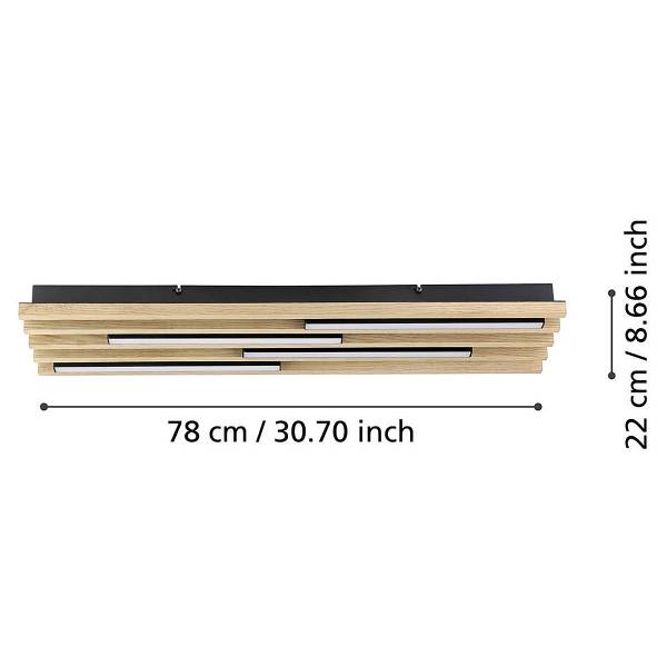 LED-Deckenleuchte Marreira - Stahl - Schwarz / Braun - 4-flammig - 78 x 22 cm