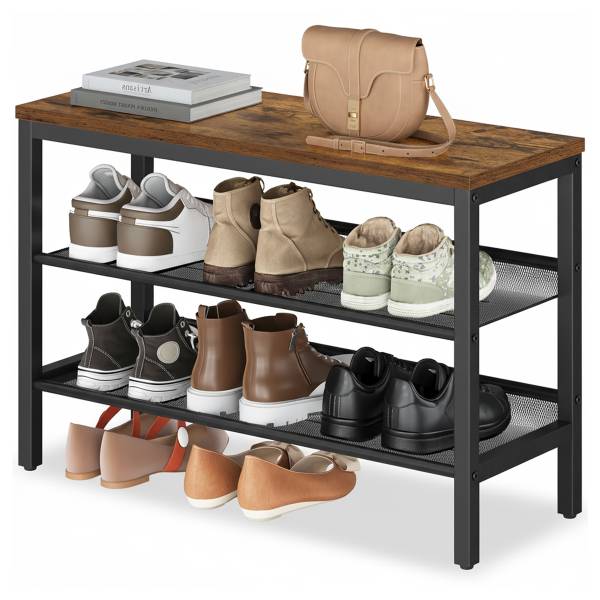 Schuhbank Bettyhill - Breite 75 cm - Altholz Dekor / Schwarz