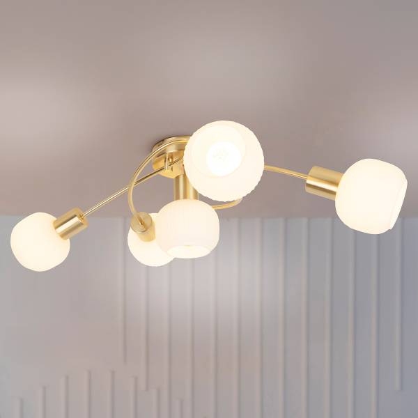 Deckenleuchte Learta Typ B - Eisen / Opalglas - Messing - 5-flammig