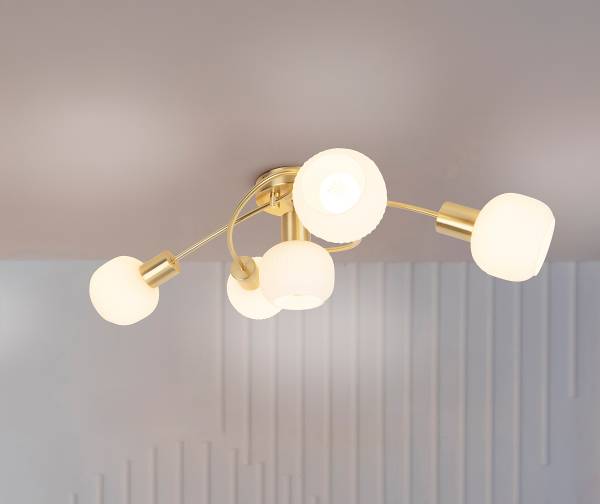 Deckenleuchte Learta Typ B - Eisen / Opalglas - Messing - 5-flammig