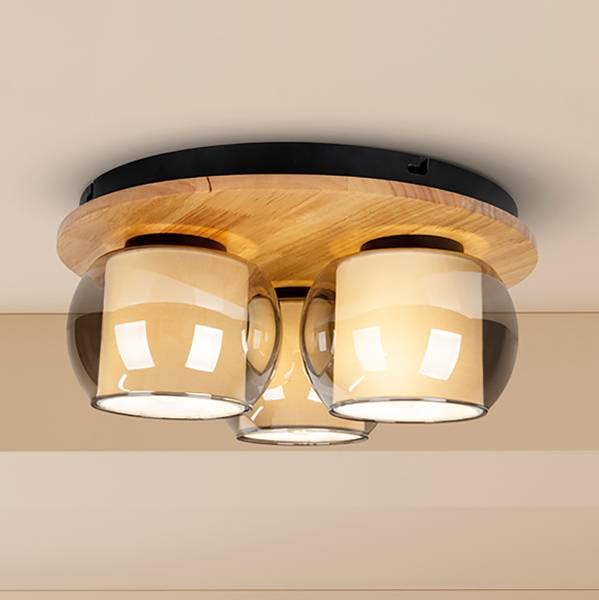 Deckenleuchte Texas Typ B - Gummibaum / Rauchglas - Braun - Flammenanzahl: 3