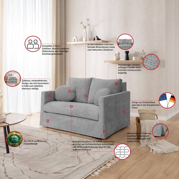 Wechselbezug für 2-Sitzer Sofa Marail - Chenille Cristy: Smaragdgrün