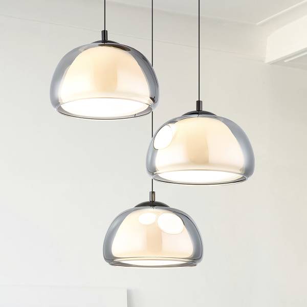 LED-Pendelleuchte Avila Rund - Eisen / Farbglas - 3-flammig - Schwarz / Chrom