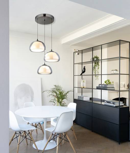 LED-Pendelleuchte Avila Rund - Eisen / Farbglas - 3-flammig - Schwarz / Chrom
