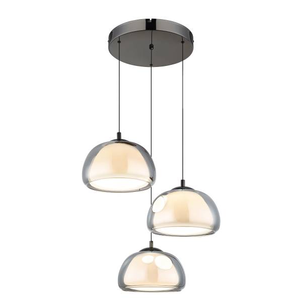 LED-Pendelleuchte Avila Rund - Eisen / Farbglas - 3-flammig - Schwarz / Chrom