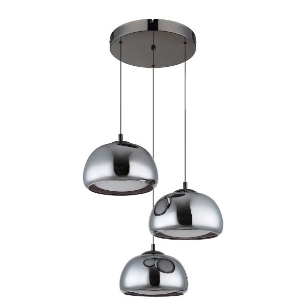 LED-Pendelleuchte Avila Rund - Eisen / Farbglas - 3-flammig - Schwarz / Chrom