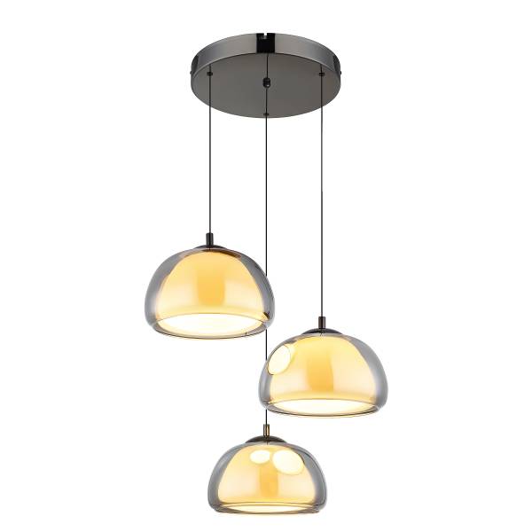 LED-Pendelleuchte Avila Rund - Eisen / Farbglas - 3-flammig - Schwarz / Chrom