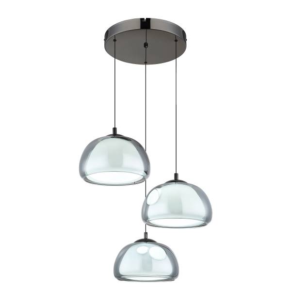 LED-Pendelleuchte Avila Rund - Eisen / Farbglas - 3-flammig - Schwarz / Chrom