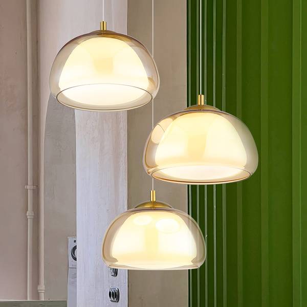 LED-Pendelleuchte Avila Rund - Eisen / Farbglas - 3-flammig - Bernstein