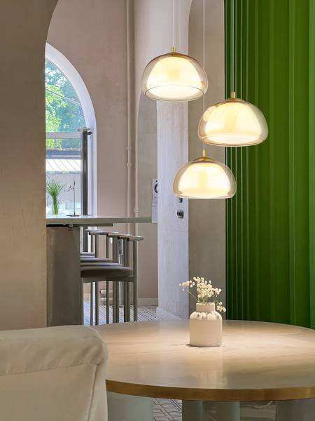 LED-Pendelleuchte Avila Rund - Eisen / Farbglas - 3-flammig - Bernstein