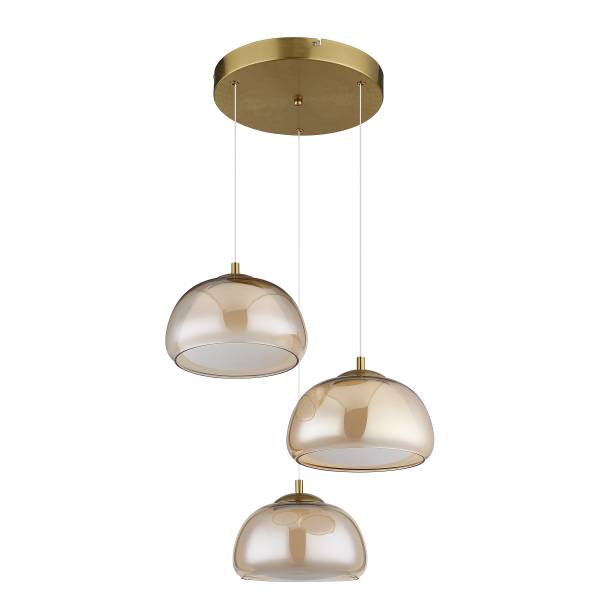 LED-Pendelleuchte Avila Rund - Eisen / Farbglas - 3-flammig - Bernstein