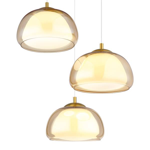 LED-Pendelleuchte Avila Rund - Eisen / Farbglas - 3-flammig - Bernstein