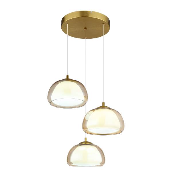 LED-Pendelleuchte Avila Rund - Eisen / Farbglas - 3-flammig - Bernstein