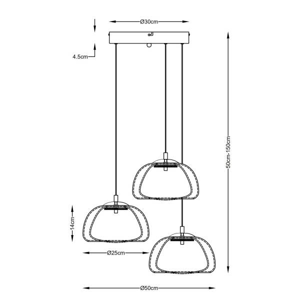 LED-Pendelleuchte Avila Rund - Eisen / Farbglas - 3-flammig - Bernstein