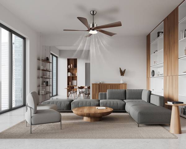 LED-Deckenventilator Modesto - Eisen - Silber / Braun - 1-flammig - Durchmesser: 132 cm