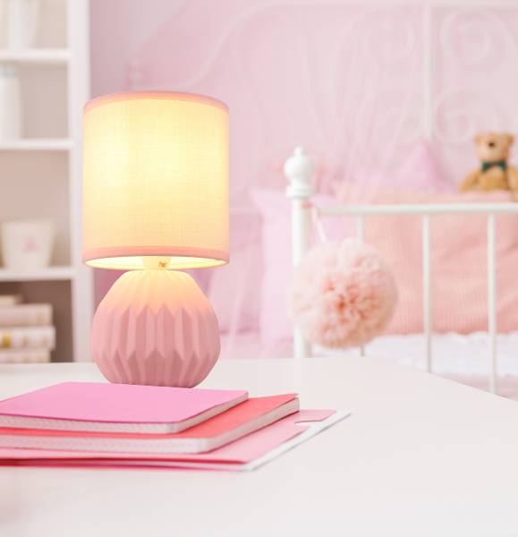Tischleuchte Sylas - Steingut - 1-flammig - Rosa