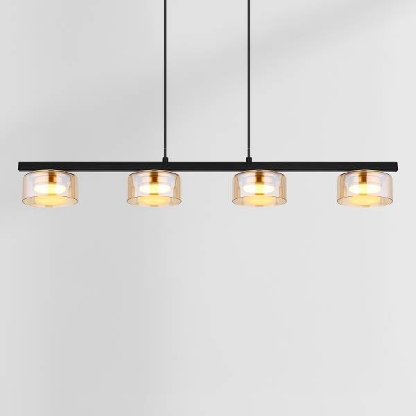LED-Pendelleuchte Higgins - Eisen / Farbglas - Bernstein - Flammenanzahl: 4