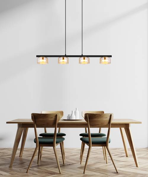 LED-Pendelleuchte Higgins - Eisen / Farbglas - Bernstein - Flammenanzahl: 4