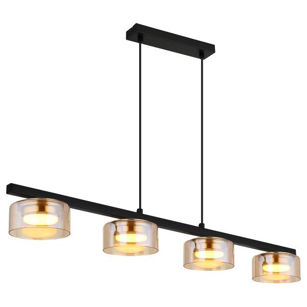LED-Pendelleuchte Higgins - Eisen / Farbglas - Bernstein - Flammenanzahl: 4
