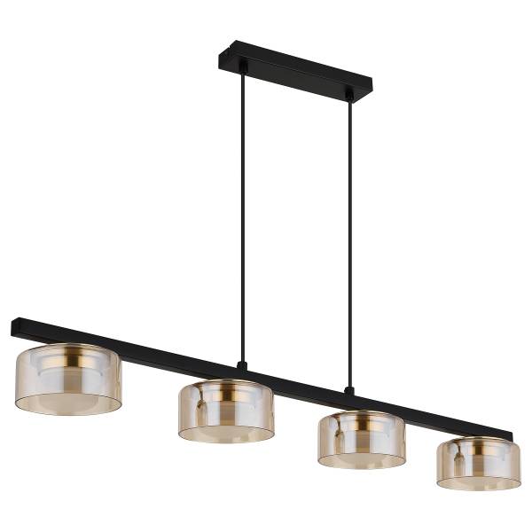 LED-Pendelleuchte Higgins - Eisen / Farbglas - Bernstein - Flammenanzahl: 4
