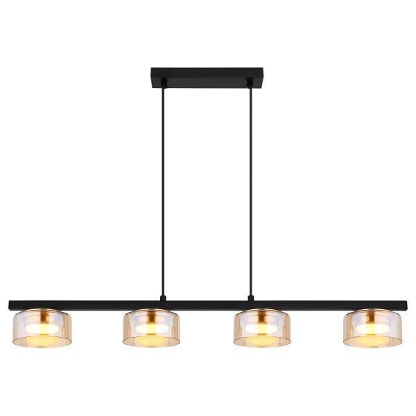 LED-Pendelleuchte Higgins - Eisen / Farbglas - Bernstein - Flammenanzahl: 4