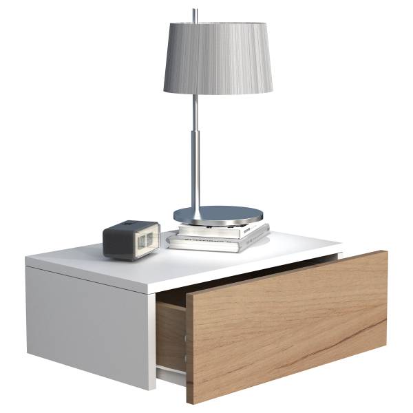 Hänge-Nachtkommode Usal M - Eiche Dekor / Weiß - Breite: 45 cm