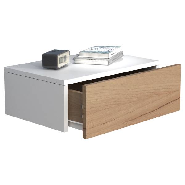 Hänge-Nachtkommode Usal M - Eiche Dekor / Weiß - Breite: 45 cm