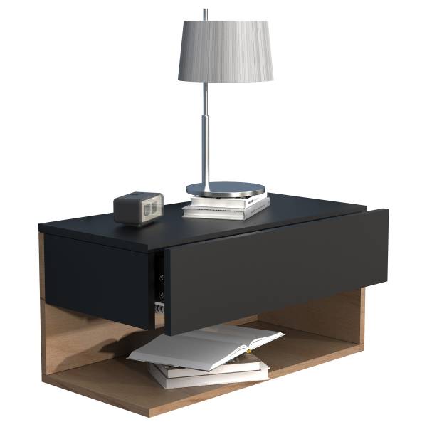 Hänge-Nachtkommode Usal XL - Eiche Dekor / Schwarz - Breite: 60 cm