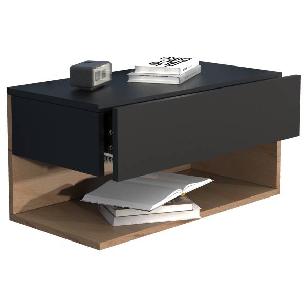 Hänge-Nachtkommode Usal XL - Eiche Dekor / Schwarz - Breite: 60 cm