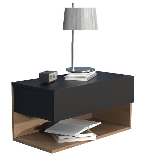 Hänge-Nachtkommode Usal XL - Eiche Dekor / Schwarz - Breite: 60 cm