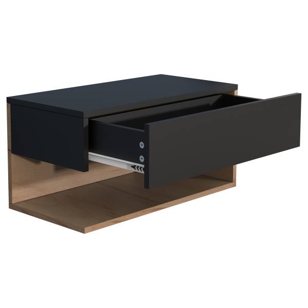 Hänge-Nachtkommode Usal XL - Eiche Dekor / Schwarz - Breite: 60 cm