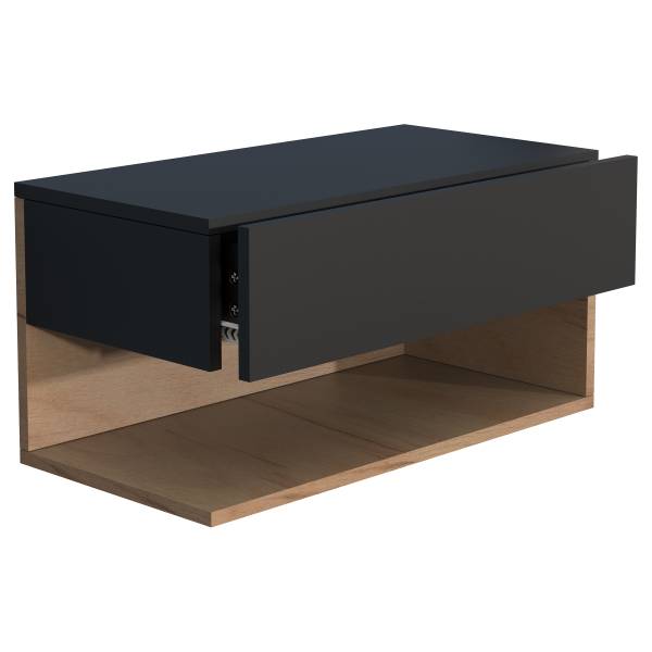 Hänge-Nachtkommode Usal XL - Eiche Dekor / Schwarz - Breite: 60 cm