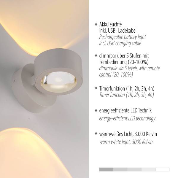 LED-Akku-Wandleuchte Akku-Chia - Klarglas / Kunststoff - 2-flammig - Beige