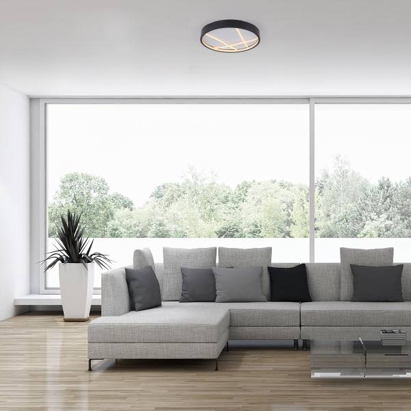LED-Deckenleuchte Mikado Rund - Eisen - Schwarz / Weiß - 1-flammig