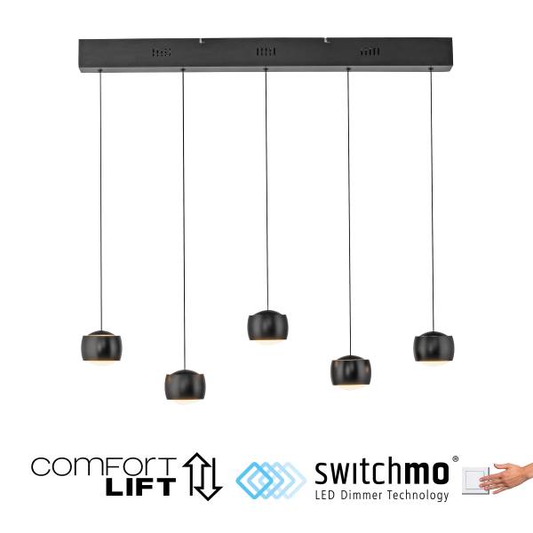 LED-Pendelleuchte Ballini - Eisen -Schwarz - Flammenanzahl: 5