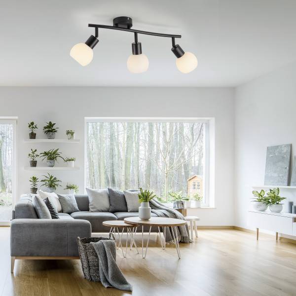 LED-Deckenleuchte Loki Typ B - Eisen / Opalglas - Schwarz - Flammenanzahl: 3