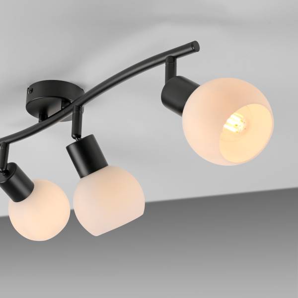 LED-Deckenleuchte Loki Typ B - Eisen / Opalglas - Schwarz - Flammenanzahl: 3