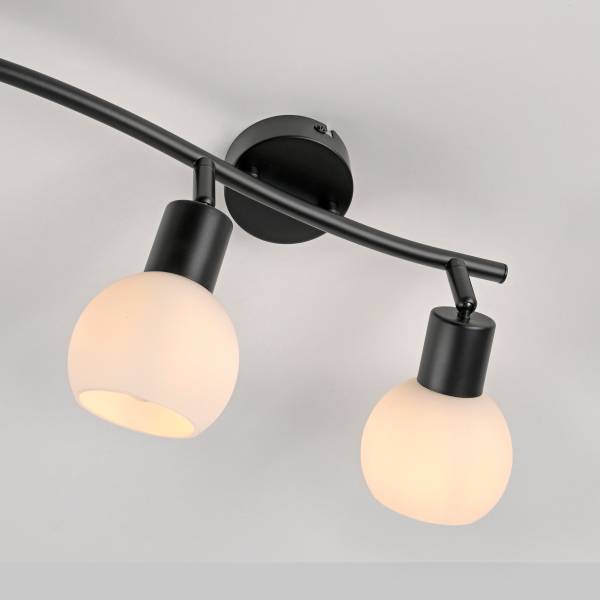 LED-Deckenleuchte Loki Typ B - Eisen / Opalglas - Schwarz - Flammenanzahl: 3