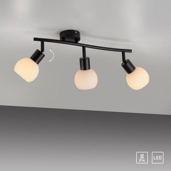 LED-Deckenleuchte Loki Typ B - Eisen / Opalglas - Schwarz - Flammenanzahl: 3